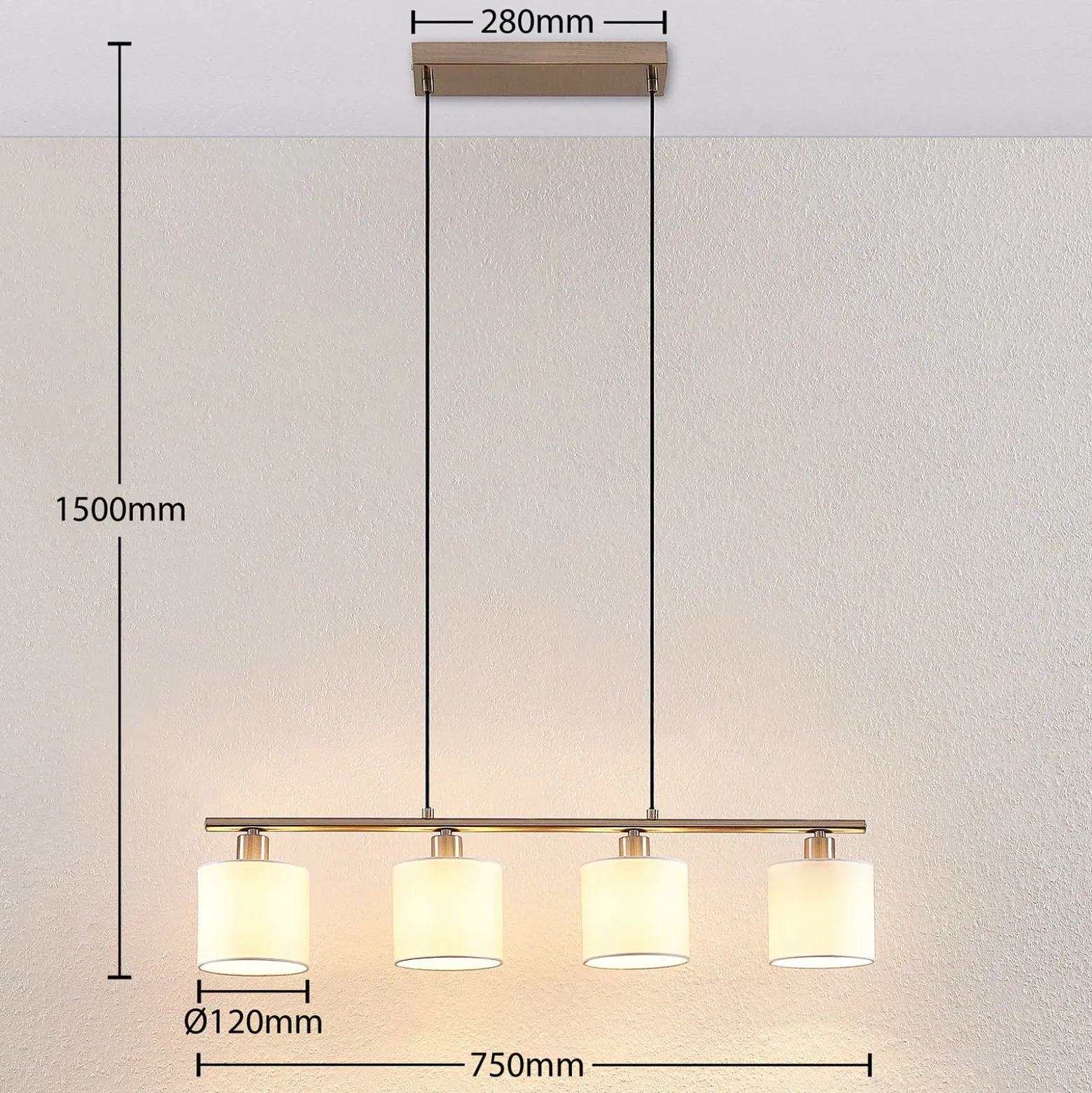 Lámpara colgante Lindby Stannis, 75 cm, blanca, 4 luces, textil