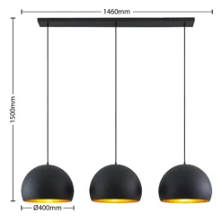 Lámpara colgante Lindby Tarjei, 146 cm de largo, negro/oro, metal