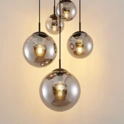 Lámpara colgante Lindby Teeja, ahumada, 5 luces, Ø50cm, cristal, E27