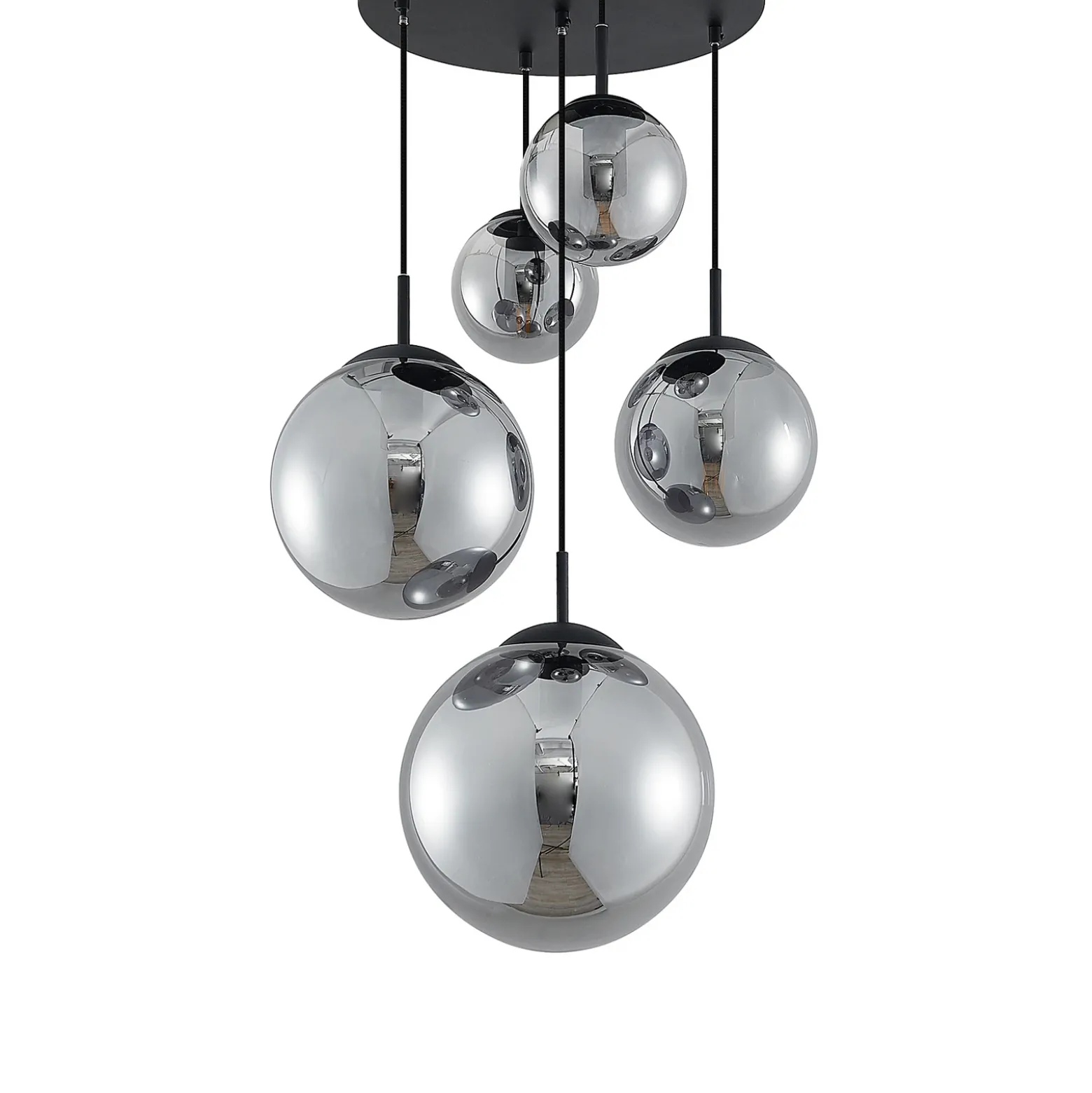 Lámpara colgante Lindby Teeja, ahumada, 5 luces, Ø50cm, cristal, E27