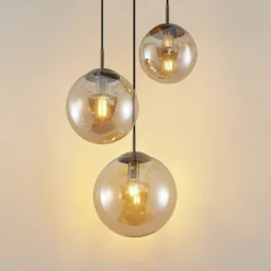 Lámpara colgante Lindby Teeja, ámbar, 3 luces, Ø52cm, cristal, E27