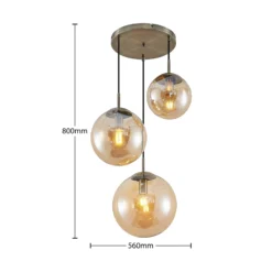 Lámpara colgante Lindby Teeja, ámbar, 3 luces, Ø52cm, cristal, E27