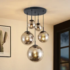 Lámpara colgante Lindby Teeja, ahumada, 5 luces, Ø50cm, cristal, E27