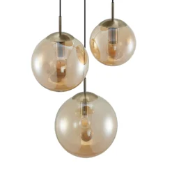 Lámpara colgante Lindby Teeja, ámbar, 3 luces, Ø52cm, cristal, E27