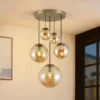 Lámpara colgante Lindby Teeja, ámbar, 5 luces, Ø50cm, cristal, E27