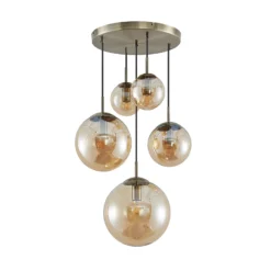 Lámpara colgante Lindby Teeja, ámbar, 5 luces, Ø50cm, cristal, E27