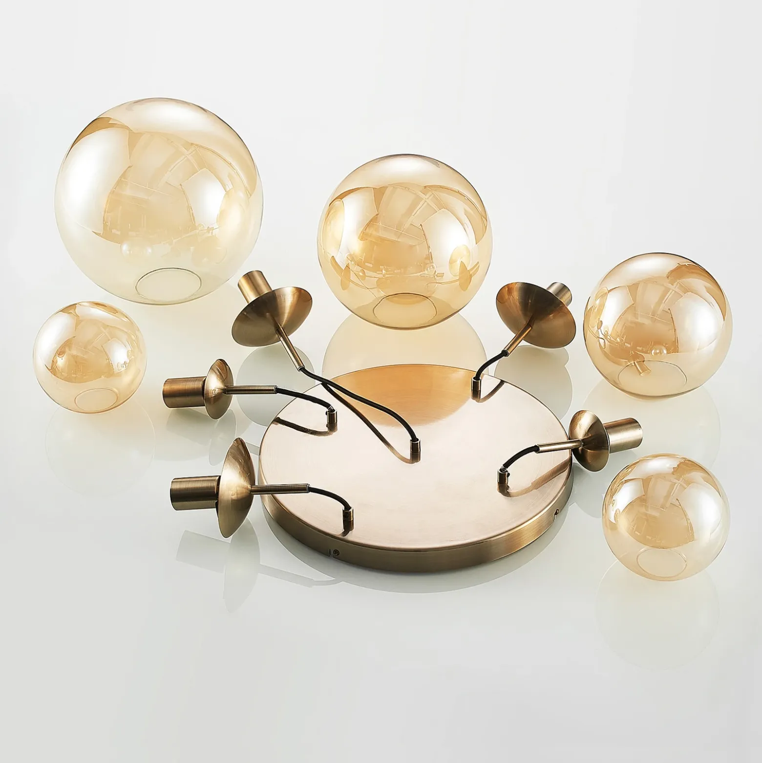 Lámpara colgante Lindby Teeja, ámbar, 5 luces, Ø50cm, cristal, E27