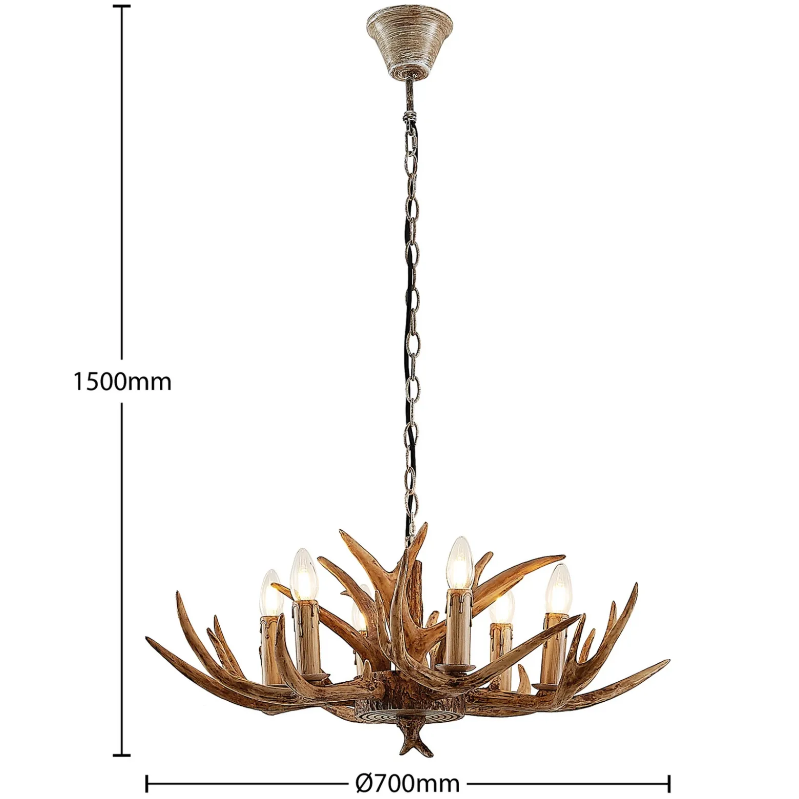 Lámpara colgante Lindby Tejask, Ø 70 cm, 6 luces, asta de ciervo, E14