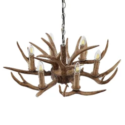 Lámpara colgante Lindby Tejask, Ø 70 cm, 6 luces, asta de ciervo, E14