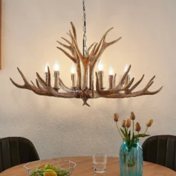 Lámpara colgante Lindby Tejask, Ø 102 cm, 6 luces, asta de ciervo, E14