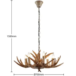 Lámpara colgante Lindby Tejask, Ø 70 cm, 6 luces, asta de ciervo, E14