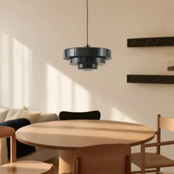 Lámpara colgante Lindby Tivra, negro brillante, Ø 35 cm, metal