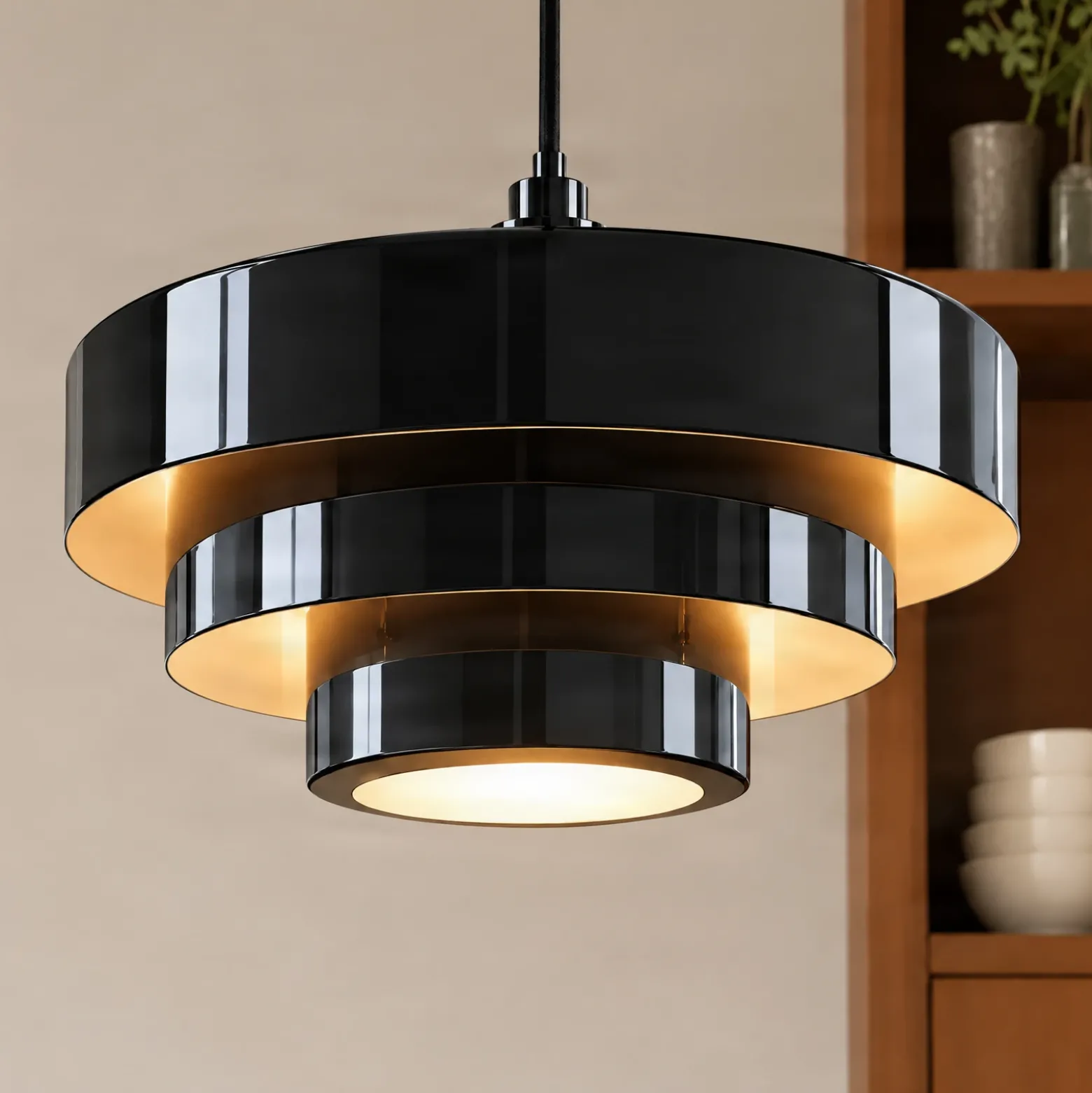 Lámpara colgante Lindby Tivra, negro brillante, Ø 35 cm, metal