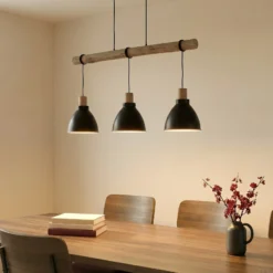 Lámpara colgante Lindby Trebale, E27, Ø 28 cm, 3 luces, madera