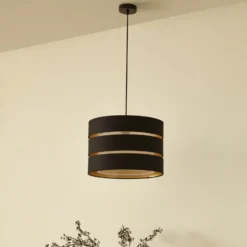 Lámpara colgante Lindby Tsomo, Ø 40 cm, negra, tela, E27