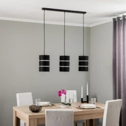 Lámpara colgante Lindby Tsomo, 950 cm, 3 luces, negro, tela