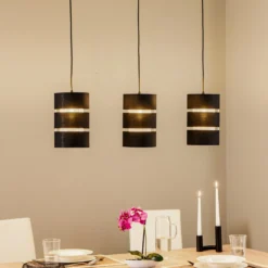 Lámpara colgante Lindby Tsomo, 950 cm, 3 luces, negro, tela