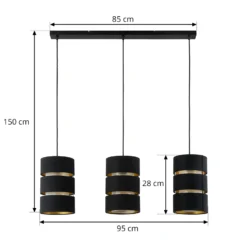 Lámpara colgante Lindby Tsomo, 950 cm, 3 luces, negro, tela