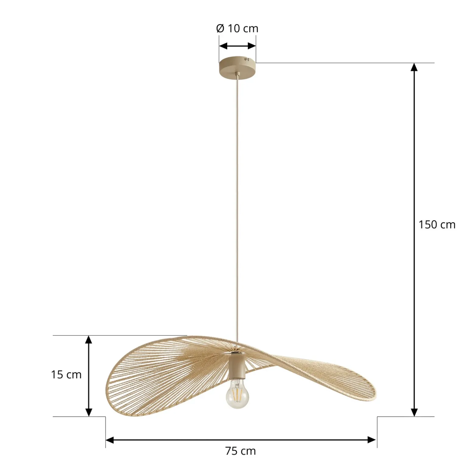 Lámpara colgante Lindby Valdorin, beige, papel, longitud 75 cm