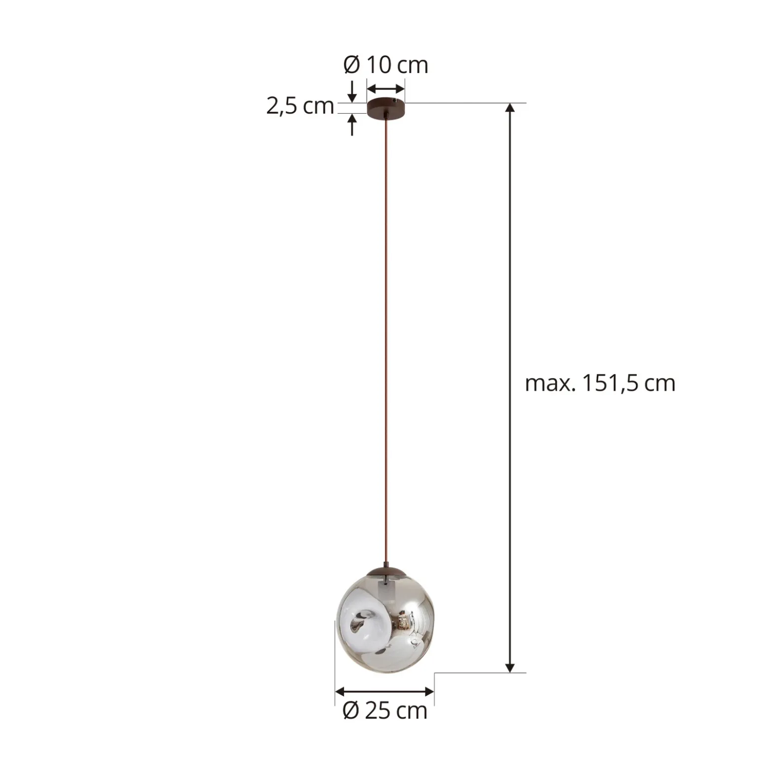 Lámpara colgante Lindby Valentina, E27, Ø 25 cm, gris ahumado, cristal