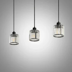 Lámpara colgante Lindby Vella, transparente, cristal, 83 cm, 3 luces.