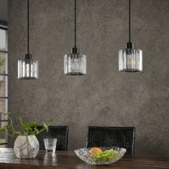 Lámpara colgante Lindby Vella, transparente, cristal, 83 cm, 3 luces.