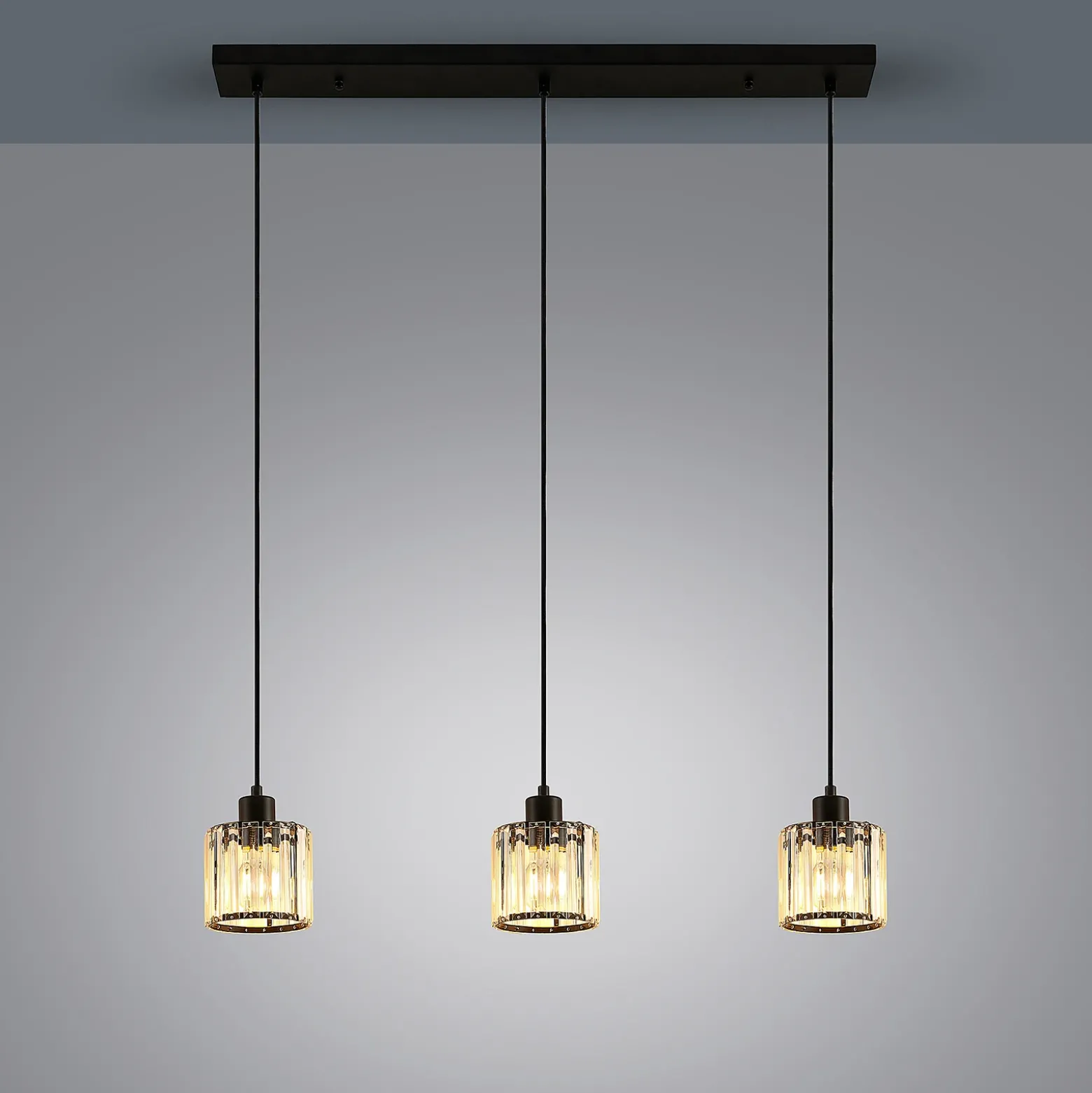 Lámpara colgante Lindby Vella, transparente, cristal, 83 cm, 3 luces.
