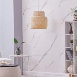Lámpara colgante Lindby Venora, Ø 40 cm, de un nivel, bambú, E27