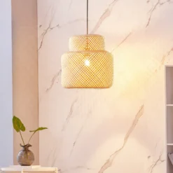 Lámpara colgante Lindby Venora, Ø 40 cm, de un nivel, bambú, E27