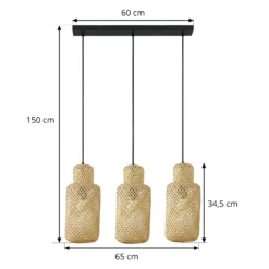 Lámpara colgante Lindby Venora, alargada, 3 luces, 15 cm, bambú