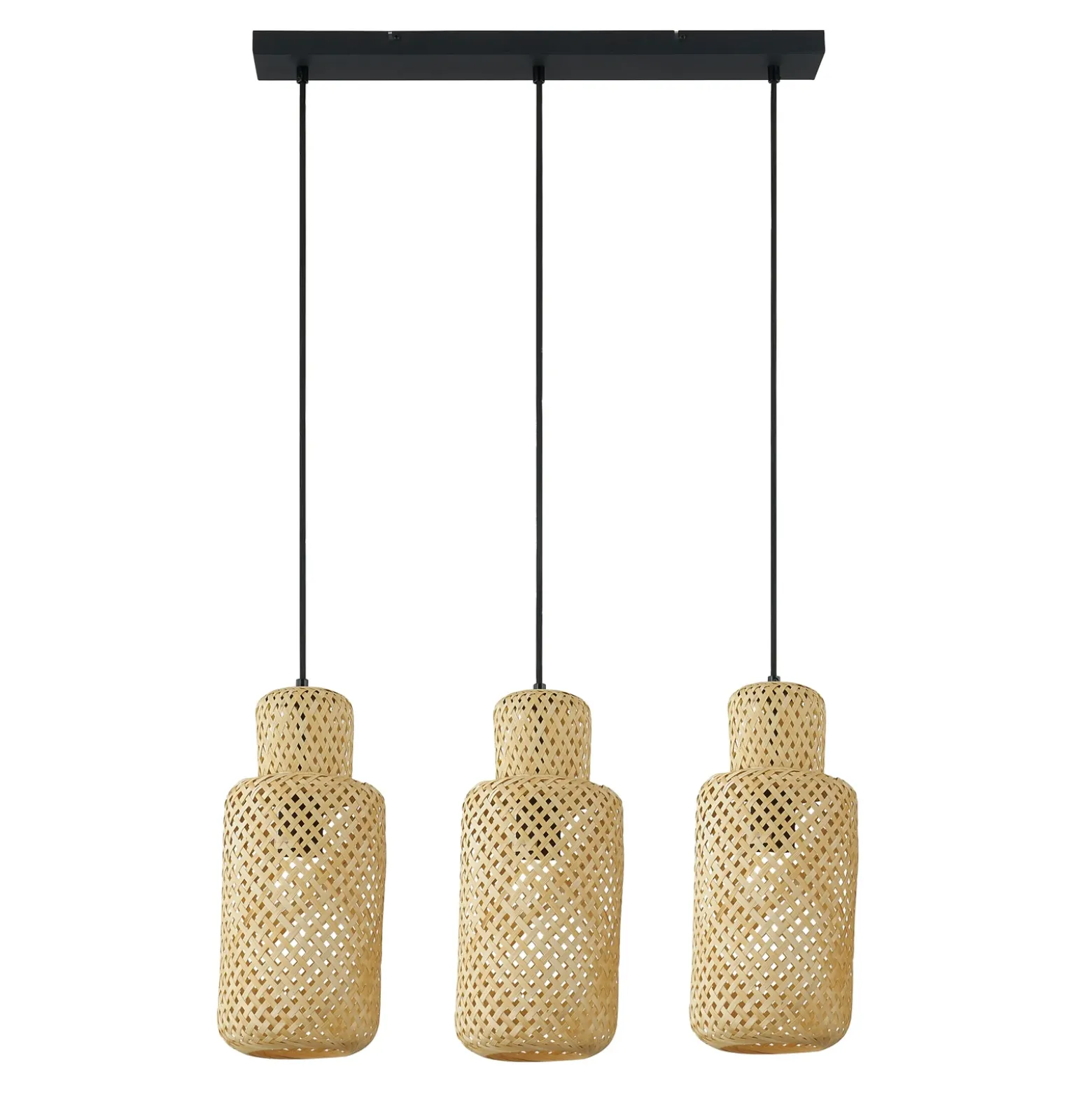 Lámpara colgante Lindby Venora, alargada, 3 luces, 15 cm, bambú