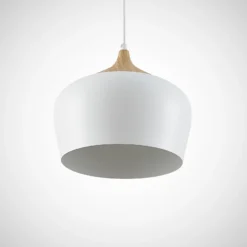 Lámpara colgante Lindby Vilsera, blanca, metal/madera, 26 cm, E27