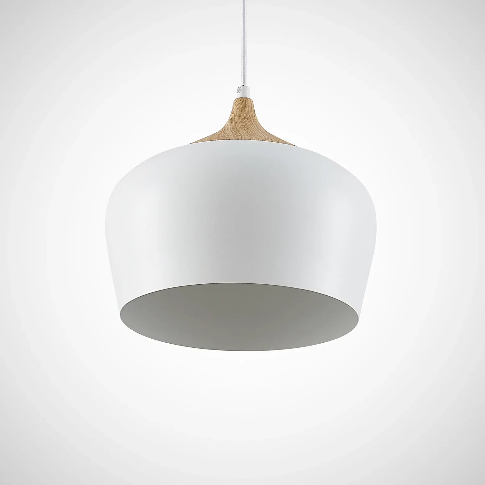 Lámpara colgante Lindby Vilsera, blanca, metal/madera, 26 cm, E27