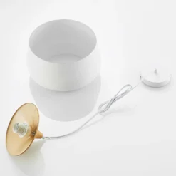 Lámpara colgante Lindby Vilsera, blanca, metal/madera, 26 cm, E27