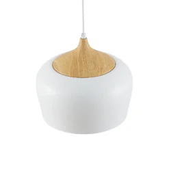 Lámpara colgante Lindby Vilsera, blanca, metal/madera, 26 cm, E27