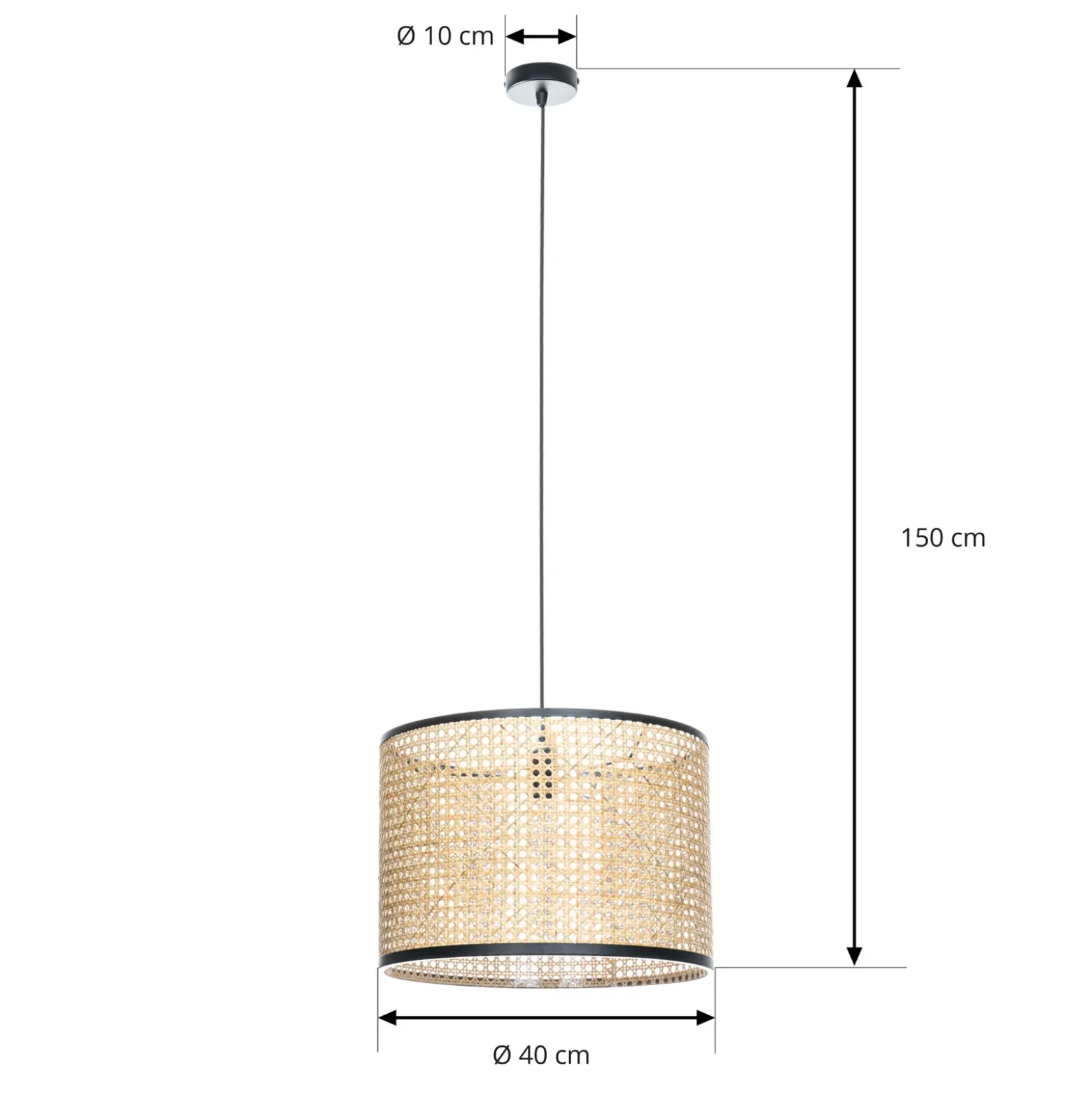 Lámpara colgante Lindby Yaelle, Ø 40 cm, ratán, negro, E27