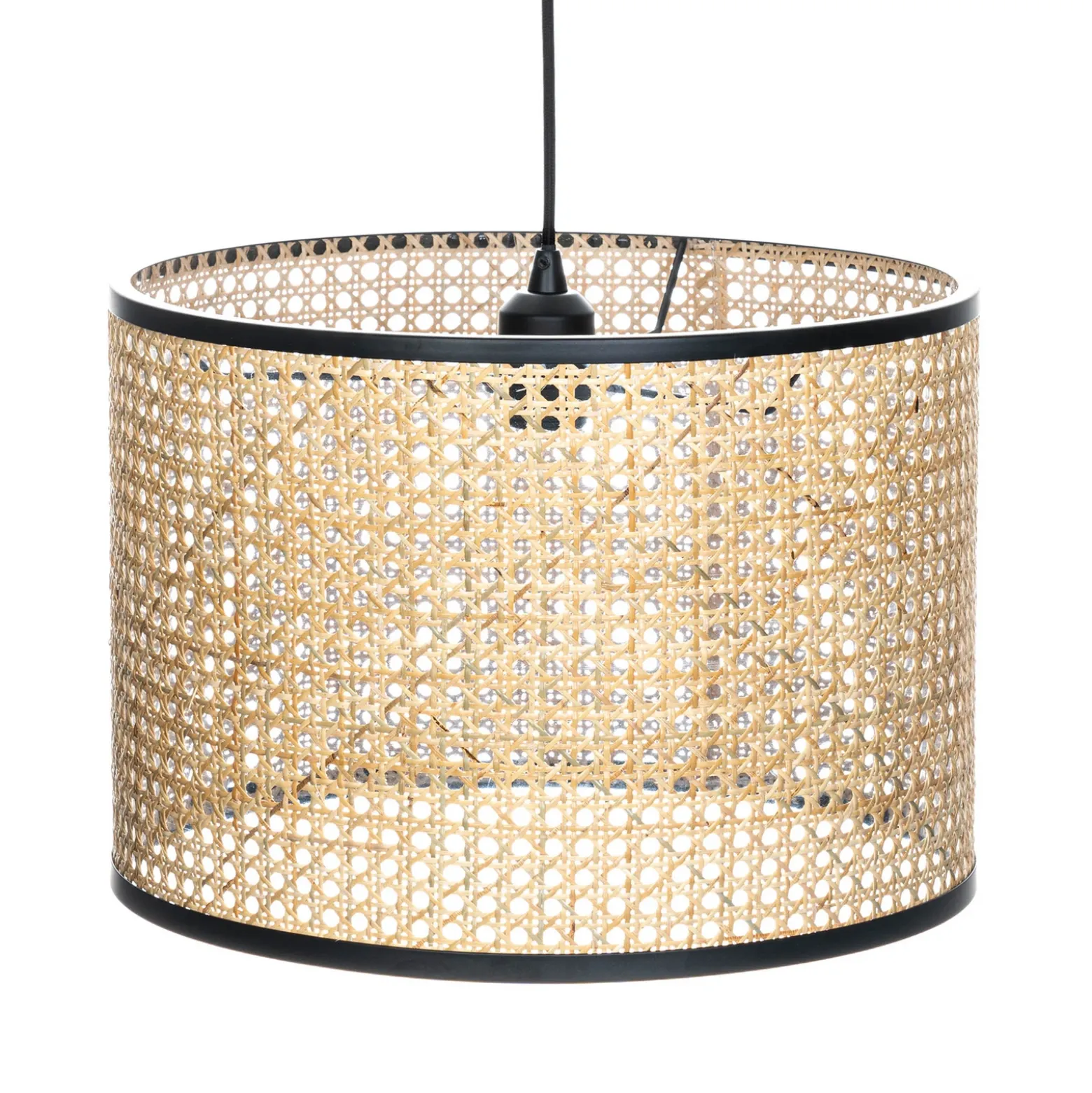 Lámpara colgante Lindby Yaelle, Ø 40 cm, ratán, negro, E27