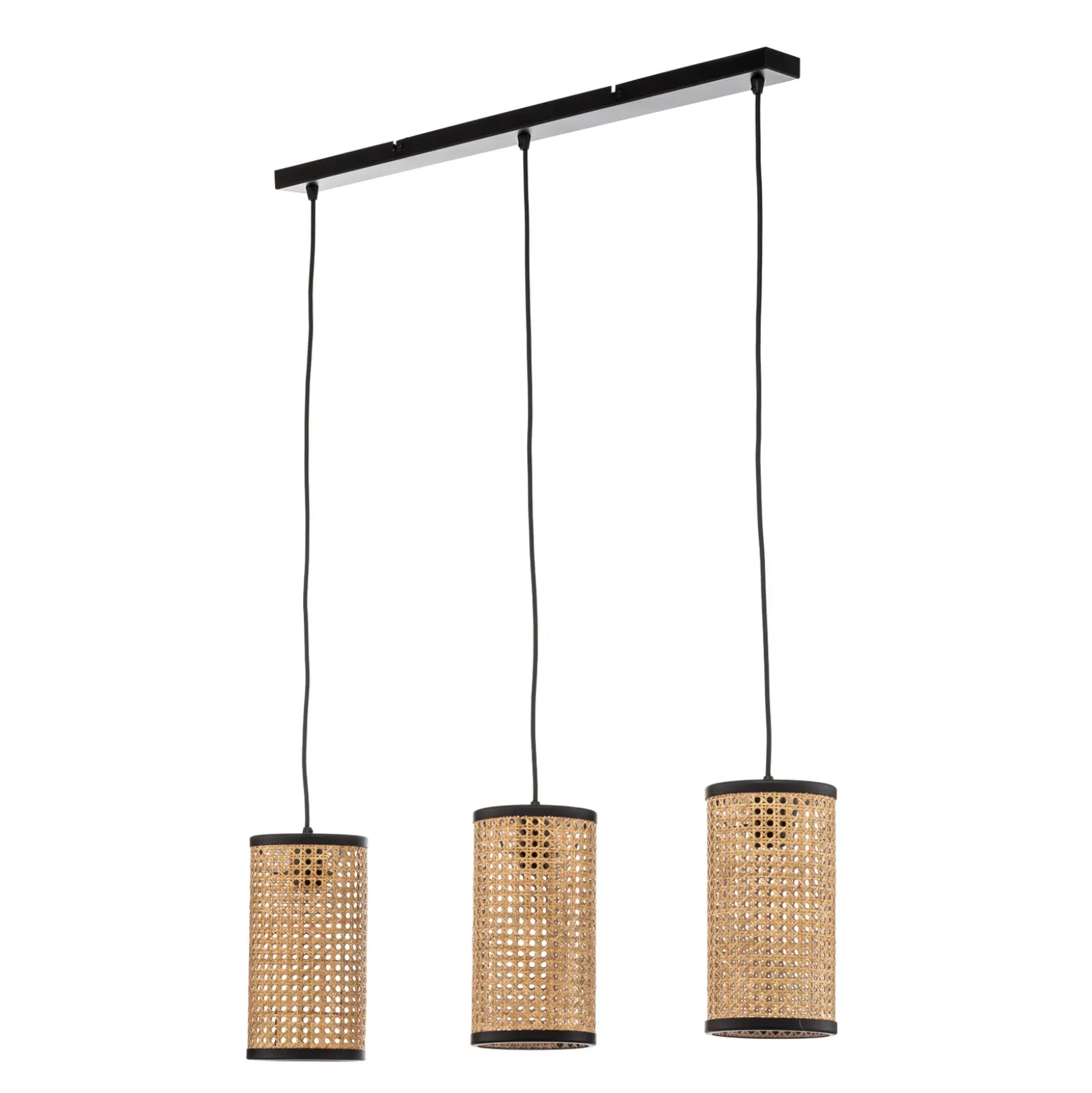 Lámpara colgante Lindby Yaelle, 92 cm de largo, 3 luces, ratán, E27