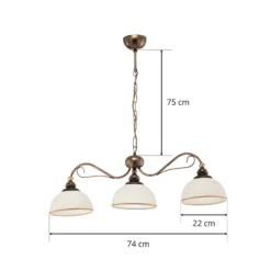 Lámpara colgante lineal Casale, 3 luces, longitud 74 cm