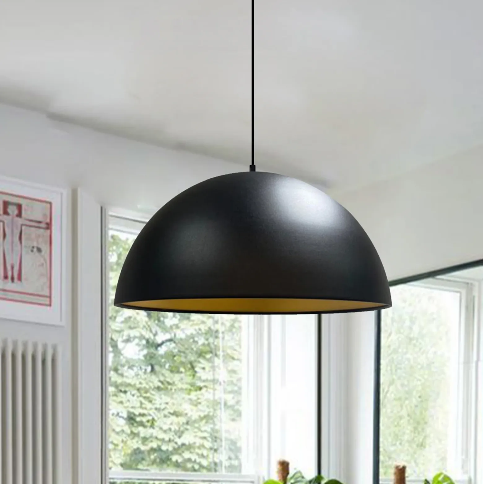 Lámpara colgante Lipeo, negro/oro, Ø 40 cm, metal, E27