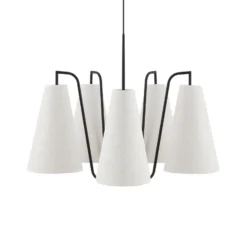 Lámpara colgante Lou 5 de Globen Lighting, en blanco bouclé y tela negra