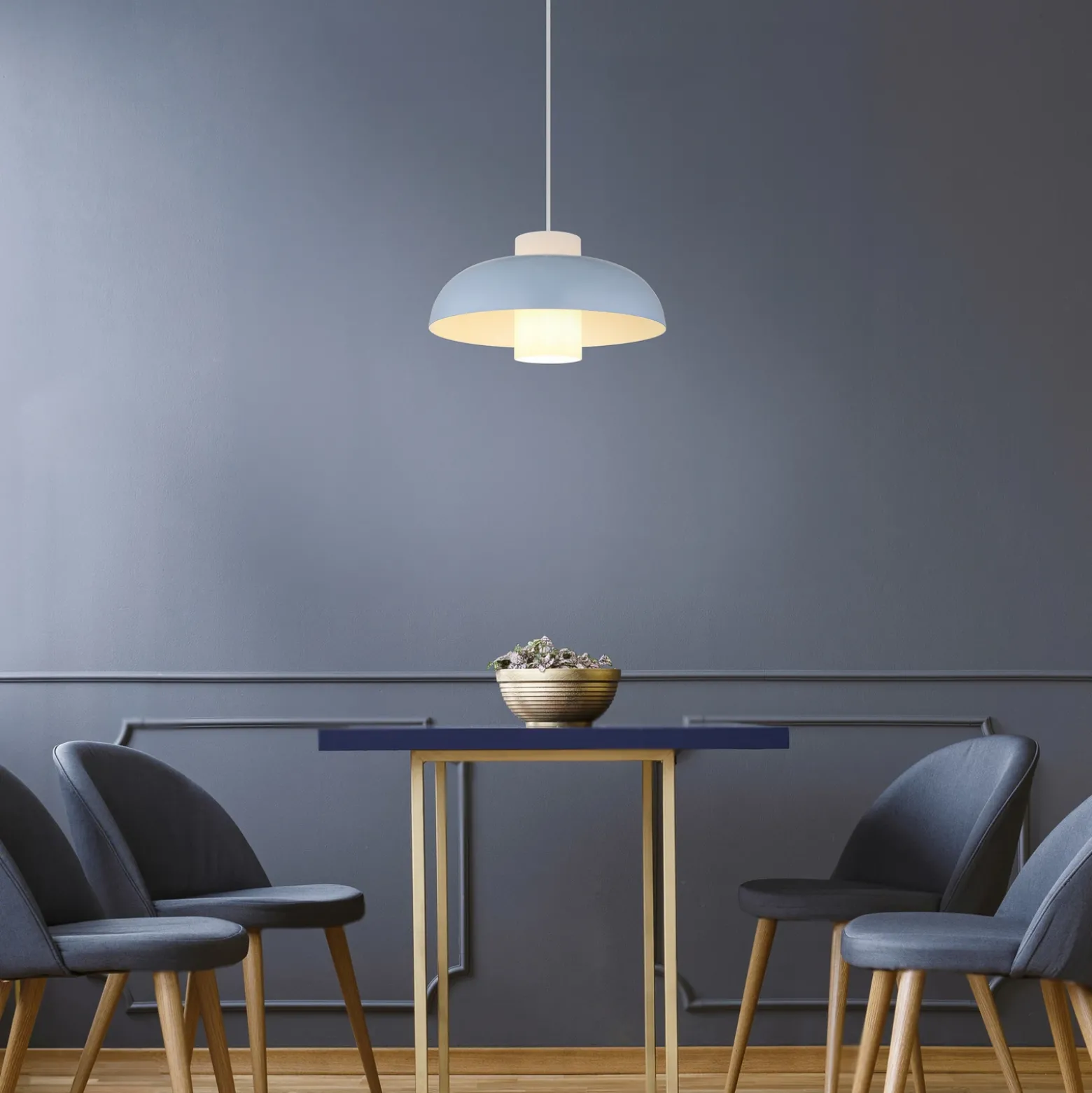 Lámpara colgante Lowe, azul mate, Ø 38 cm, metal