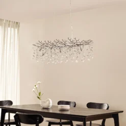 Lámpara colgante Lucande Bellora, 101 cm, acero inoxidable, cristal