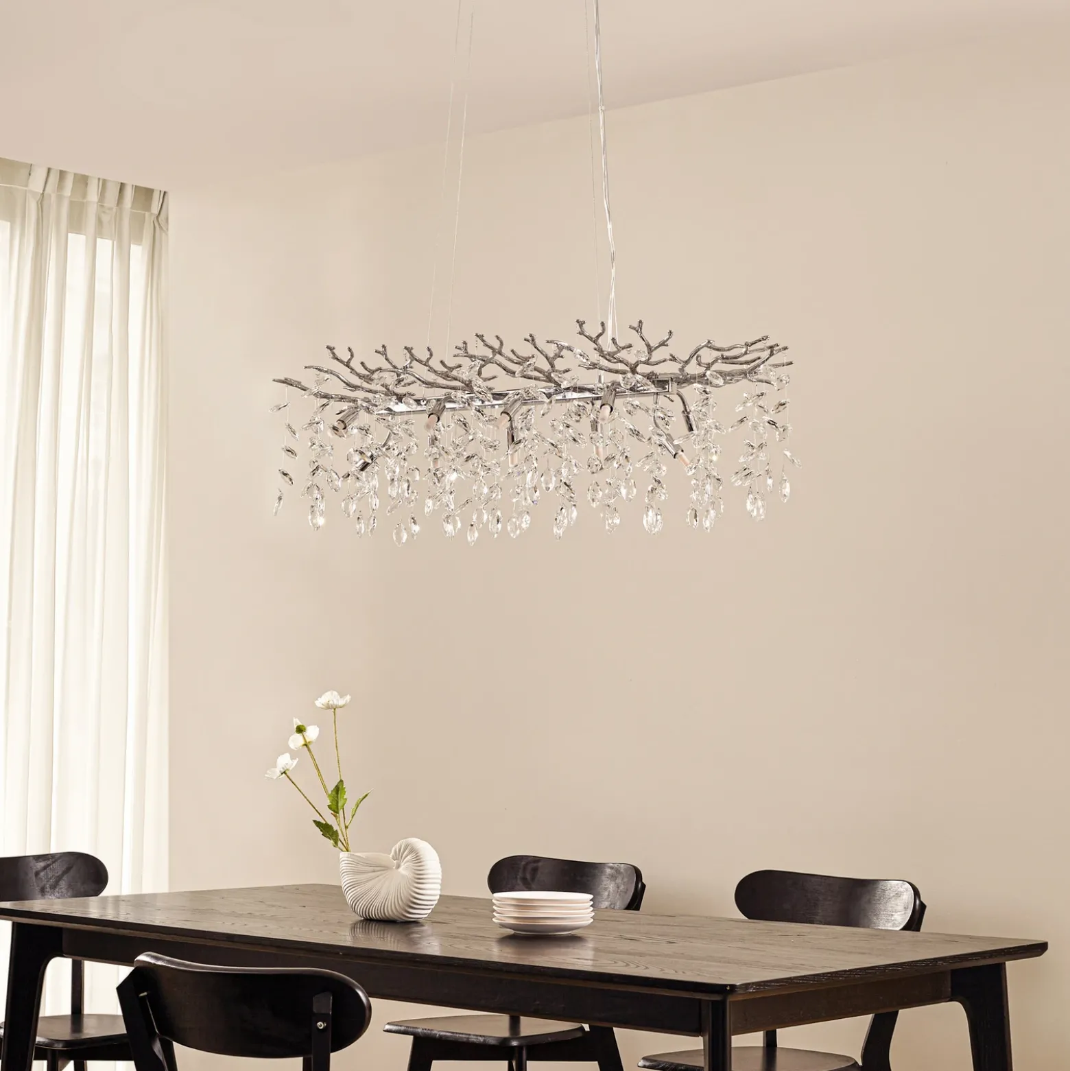 Lámpara colgante Lucande Bellora, 101 cm, acero inoxidable, cristal