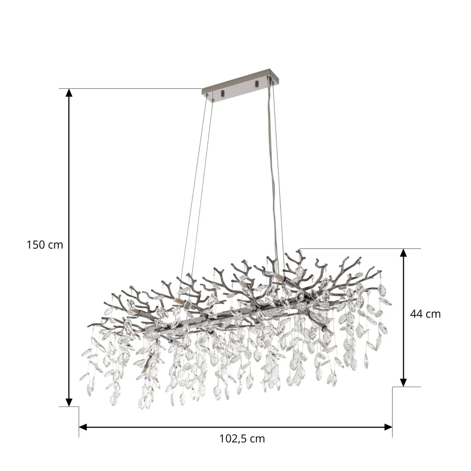 Lámpara colgante Lucande Bellora, 101 cm, acero inoxidable, cristal