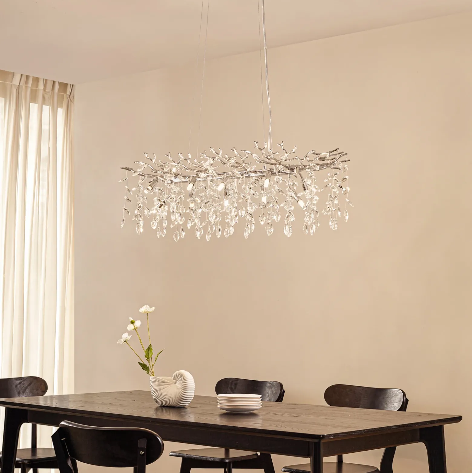 Lámpara colgante Lucande Bellora, 101 cm, acero inoxidable, cristal