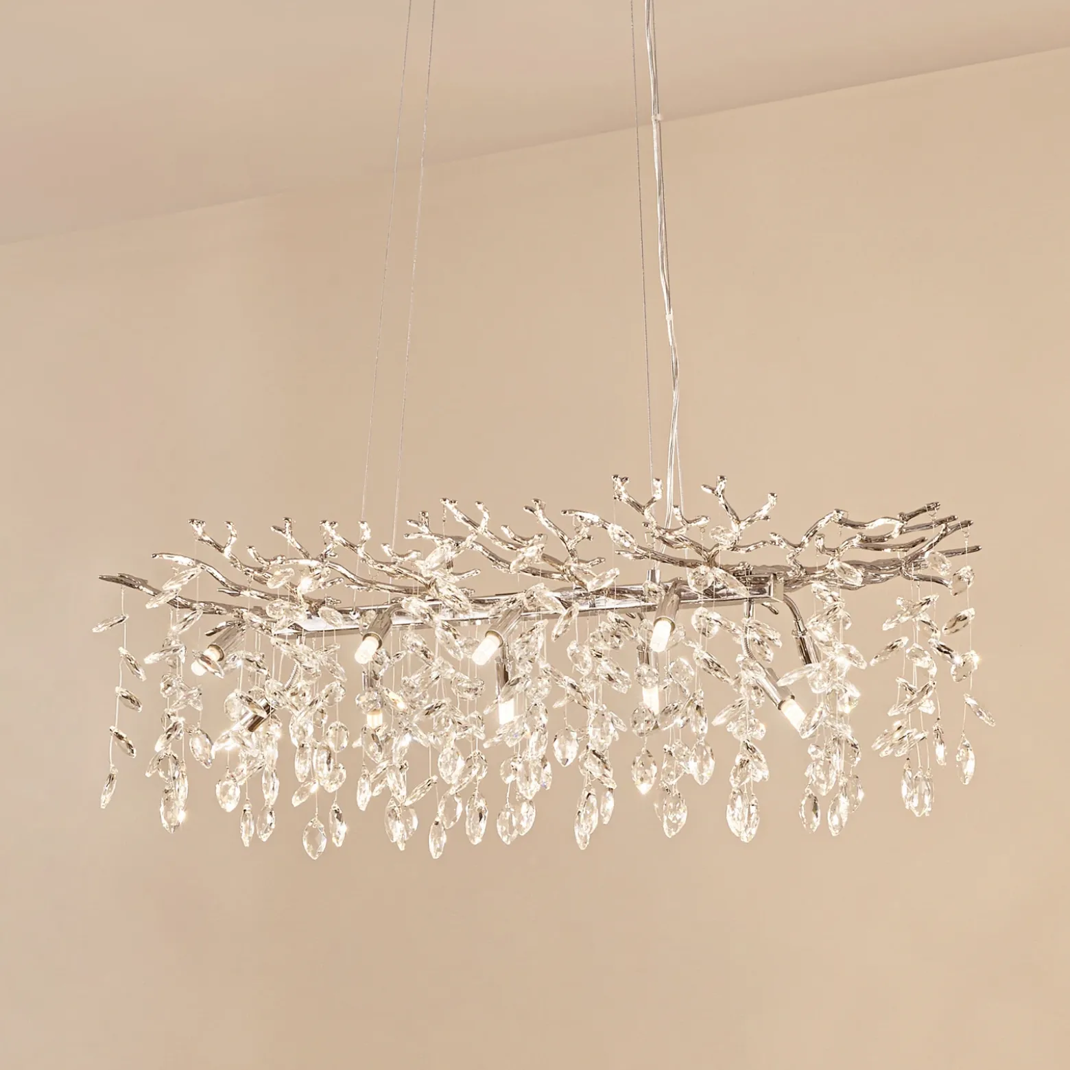 Lámpara colgante Lucande Bellora, 101 cm, acero inoxidable, cristal