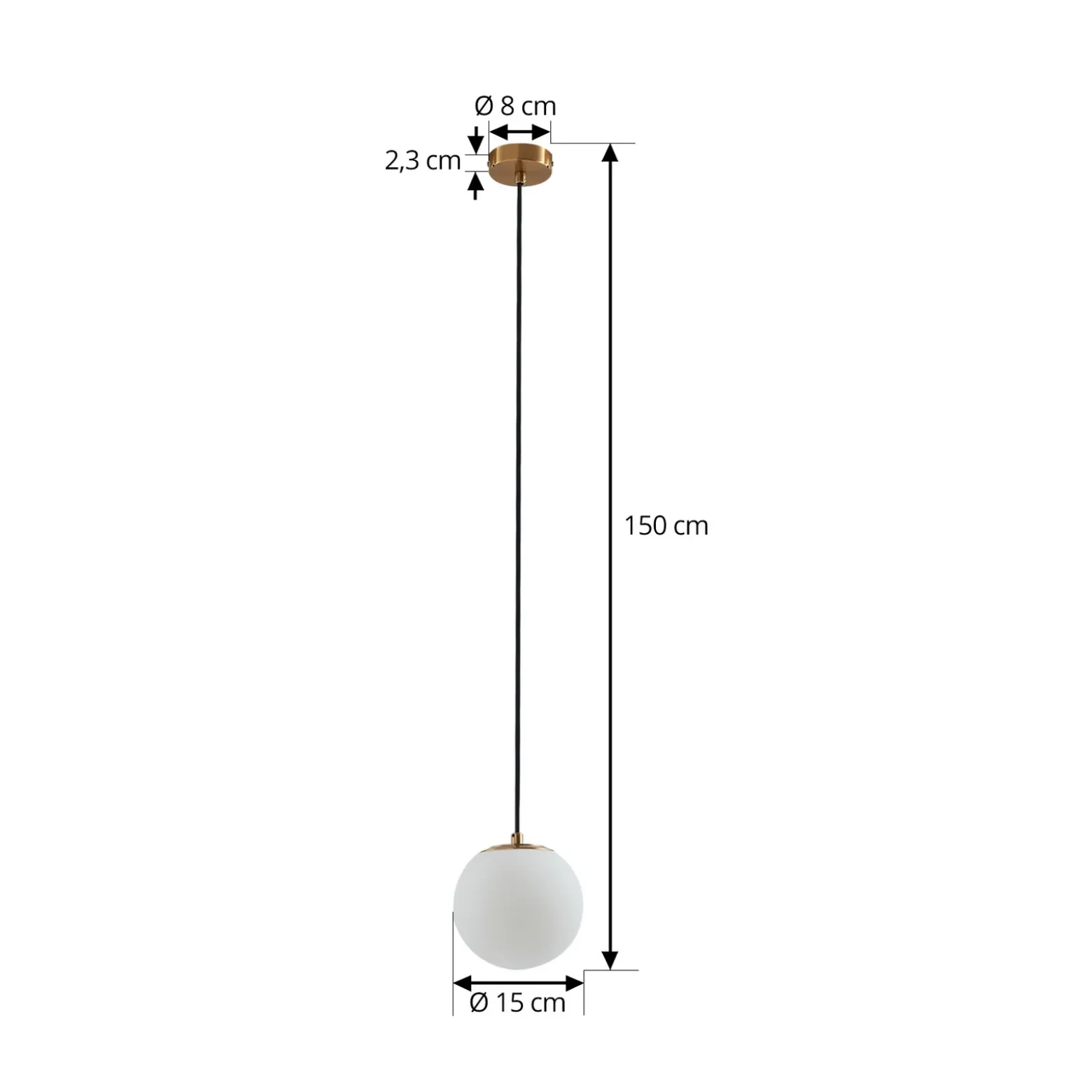 Lámpara colgante Lucande Bidolo, color latón, cristal, 15 cm, IP44