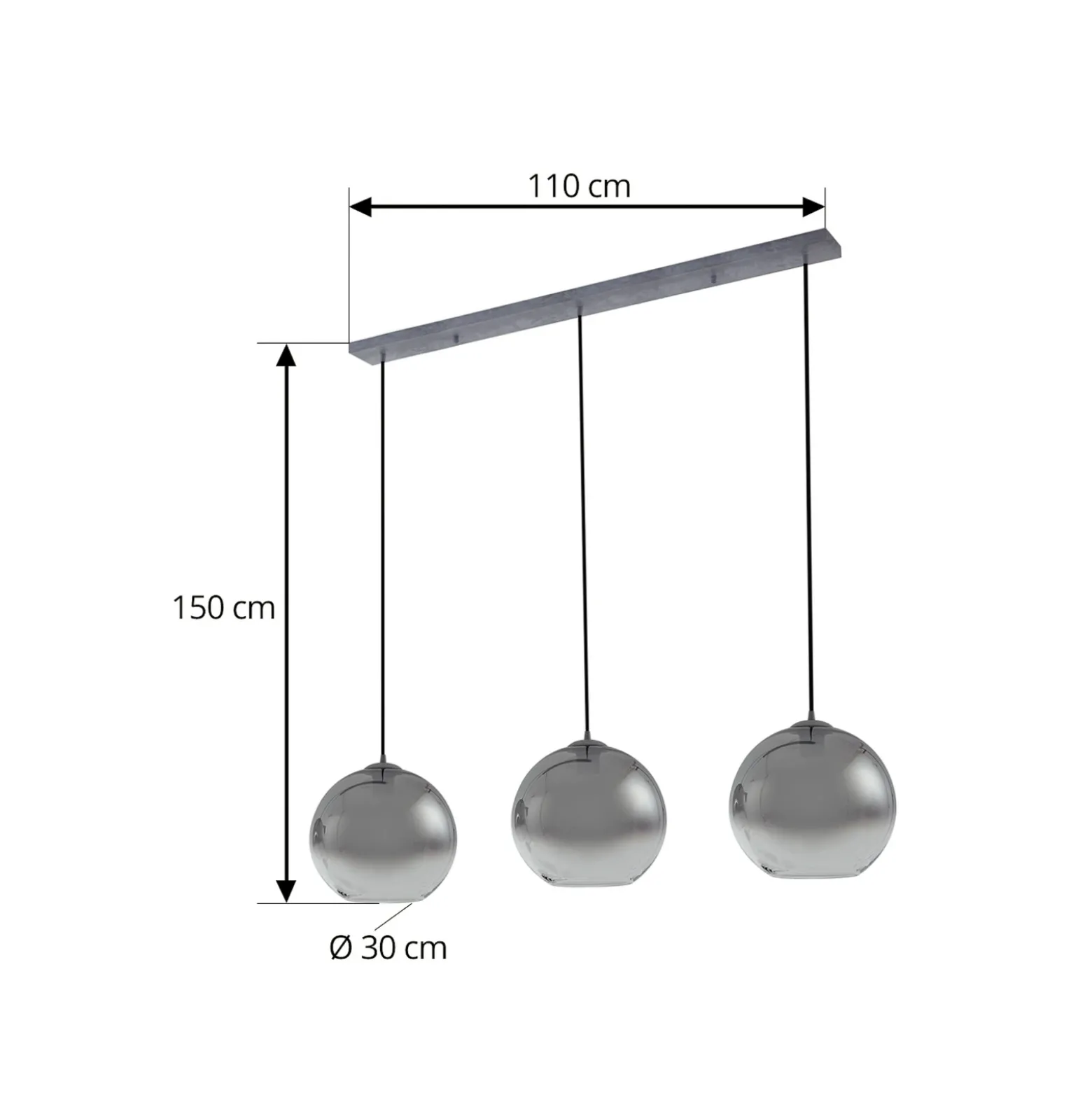 Lámpara colgante Lucande Brillar, gris humo, cristal, 3 luces, 128 cm