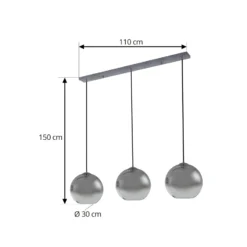 Lámpara colgante Lucande Brillar, gris humo, cristal, 3 luces, 128 cm